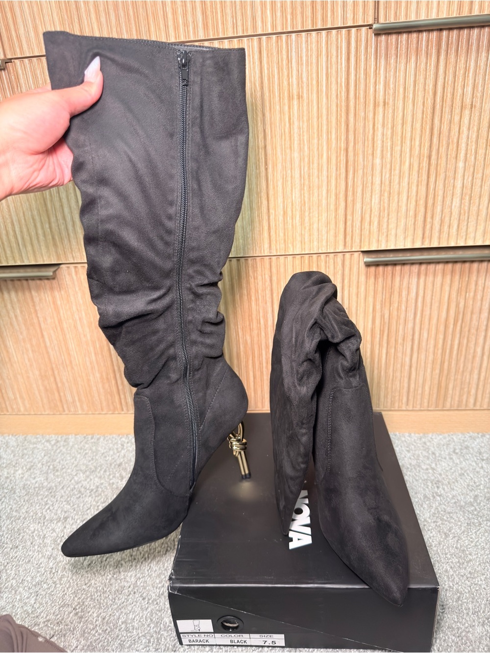 Fashion Nova Black Knee-High Slouchy Pointed-Toe Stiletto Boots